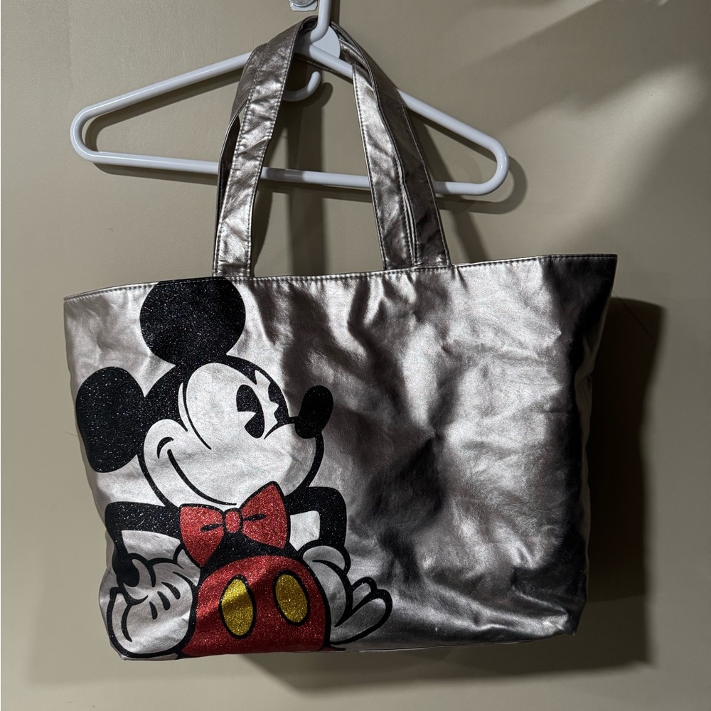 Silver Glitter Mickey Mouse Tote Bag